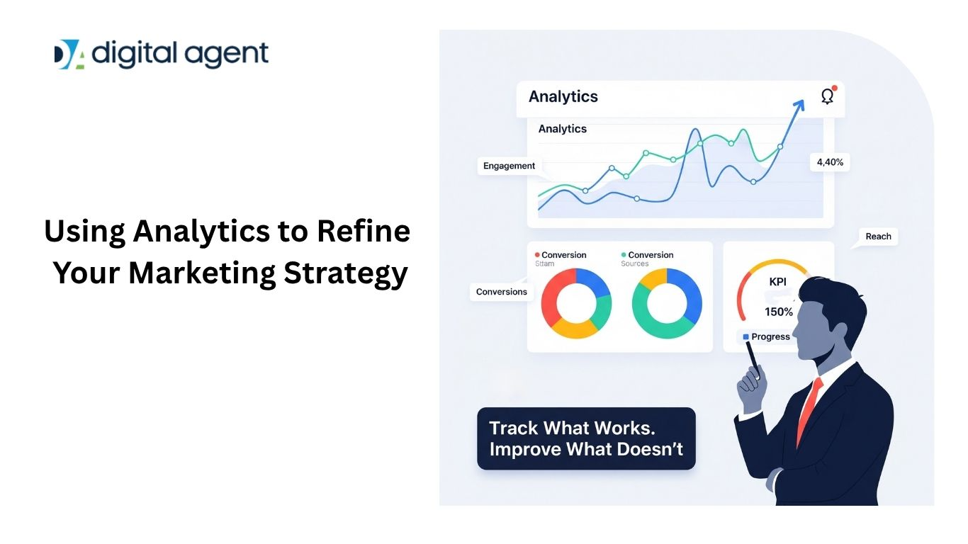 Financial advisor reviewing marketing performance dashboard with charts and lead data insights